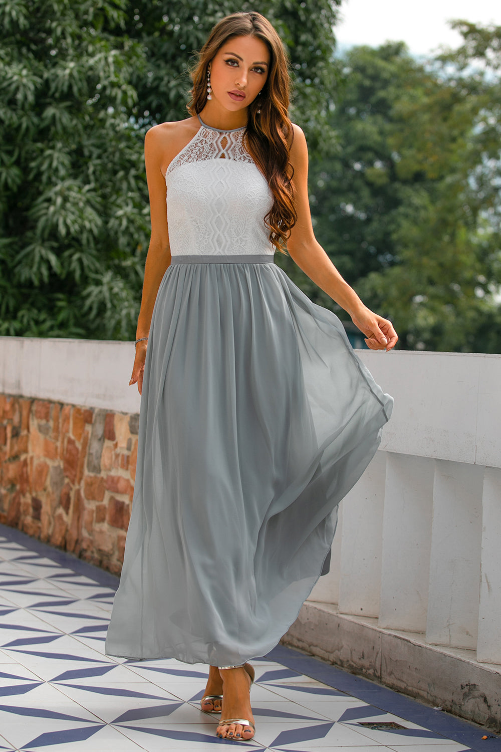 Women's Modern Halter Maxi Wedding Guest Dress for Special Events