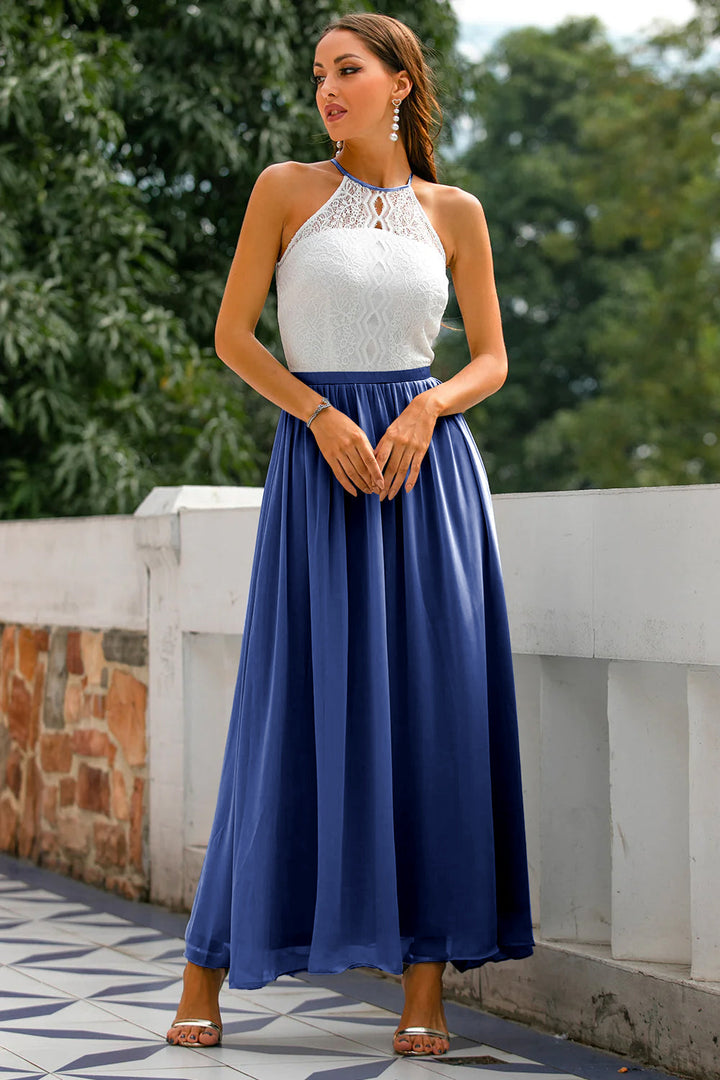 Women's Modern Halter Maxi Wedding Guest Dress for Special Events