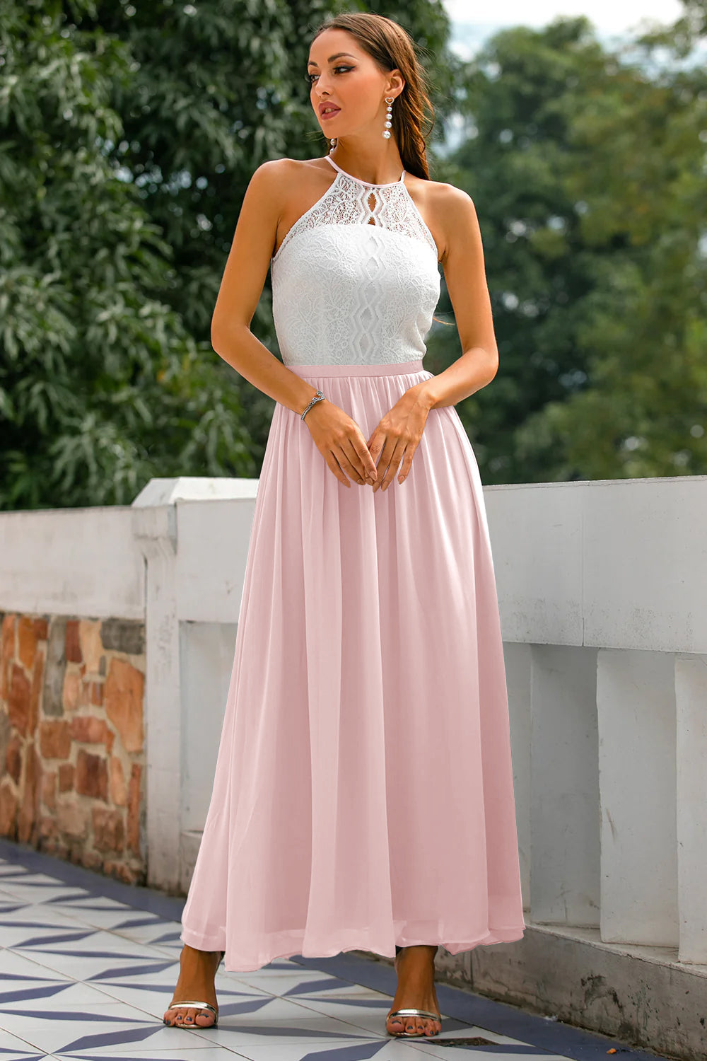 Women's Modern Halter Maxi Wedding Guest Dress for Special Events