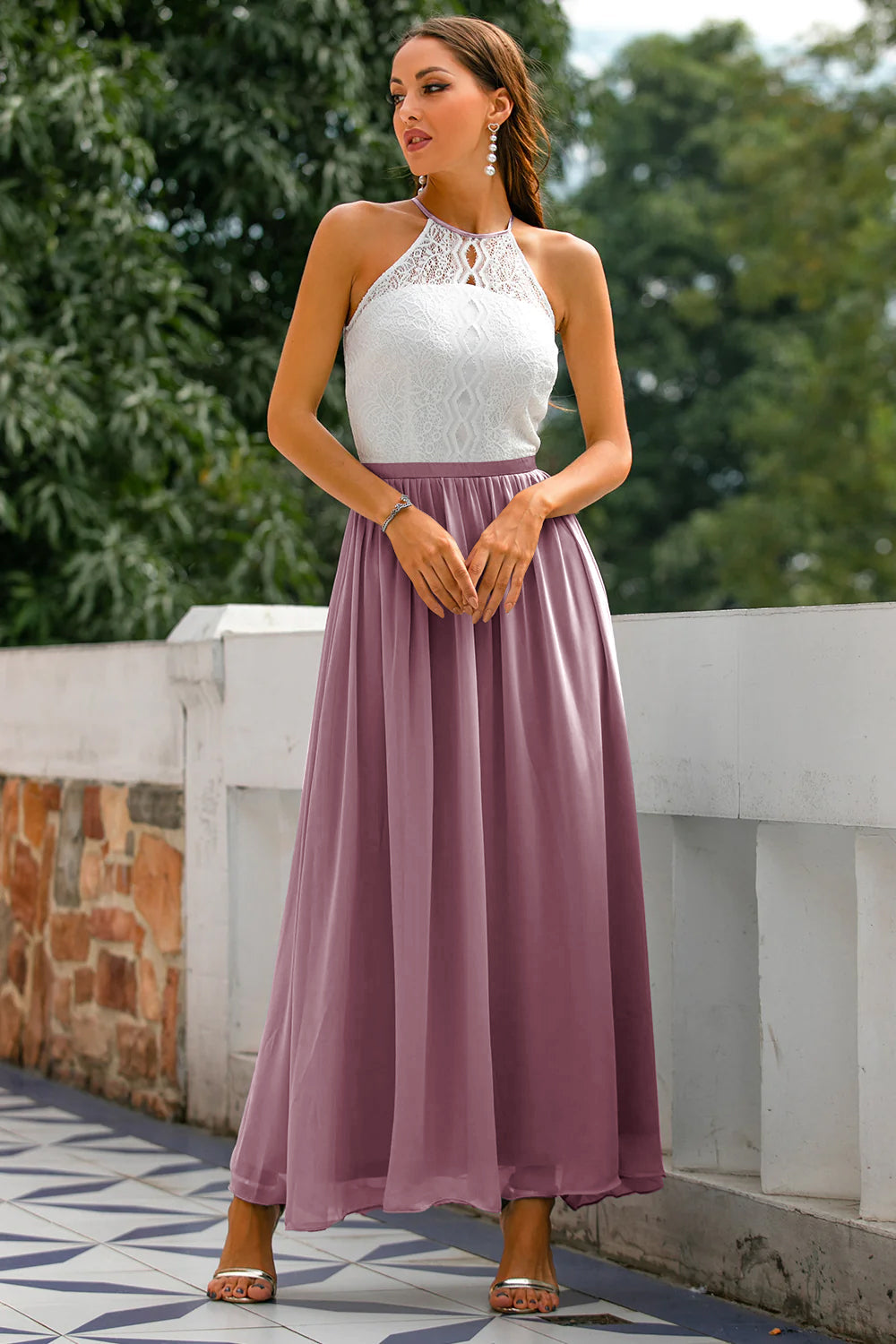 Women's Modern Halter Maxi Wedding Guest Dress for Special Events