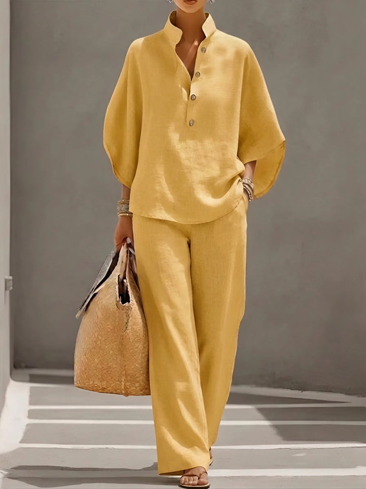 Conjunto a juego de pantalón ancho y camisa abotonada