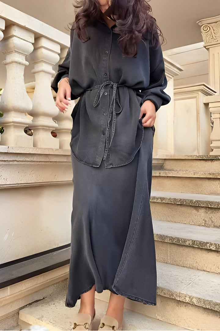 Tie-Drawstring Shirt and Skirt Set
