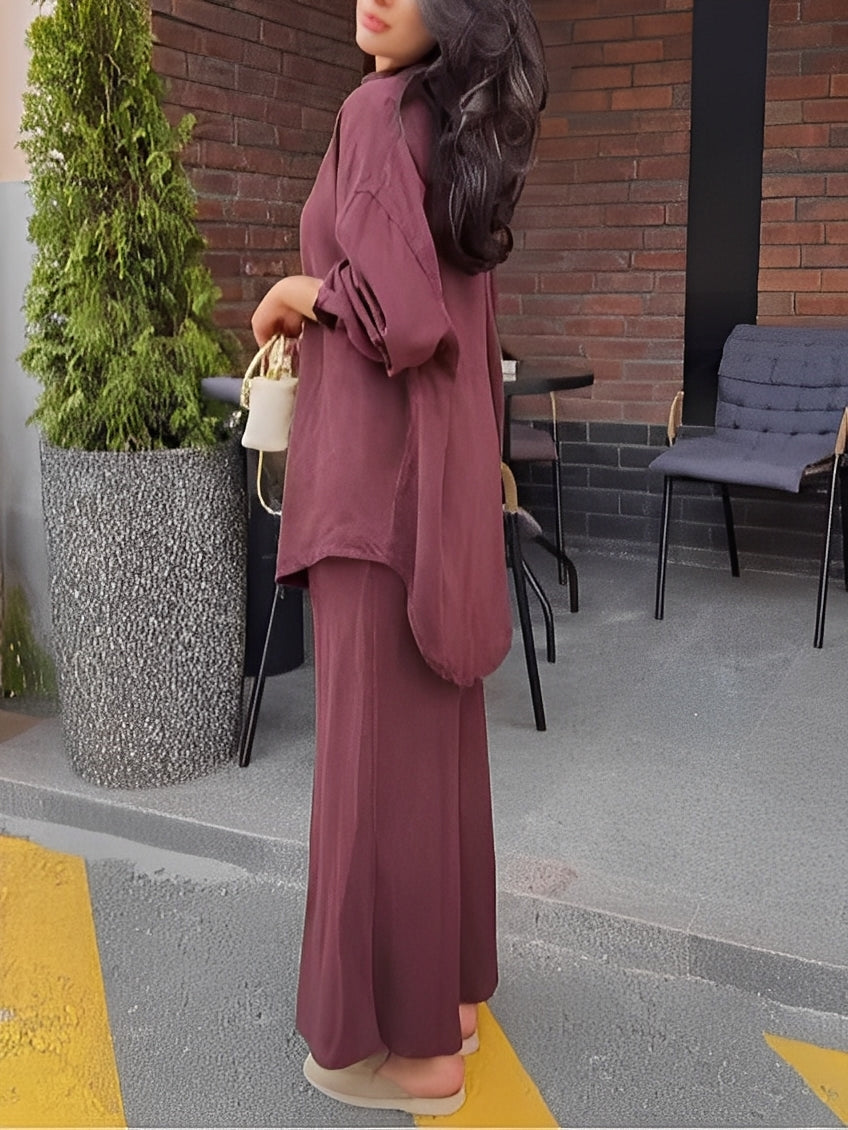Tie-Drawstring Shirt and Skirt Set